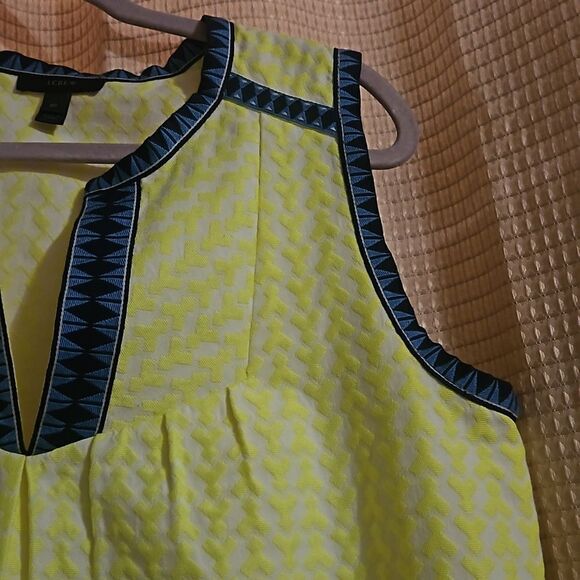 J Crew Neon Yellow and Deep Blue Geometric Print Midi Sheath Dress Size 8P - Picture 6 of 9